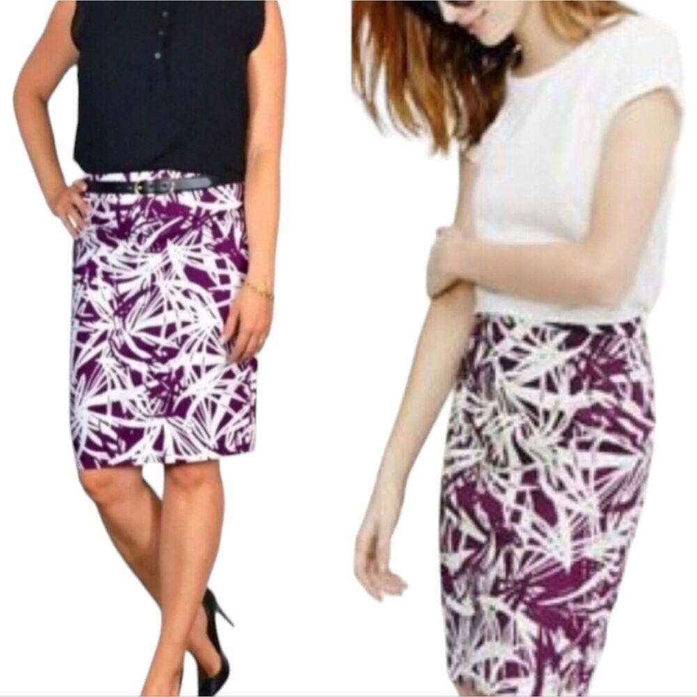 LOFT PURPLE AND WHITE Tropical VACATION RESORT Print Pencil Skirt Plus‎ SIZE 16